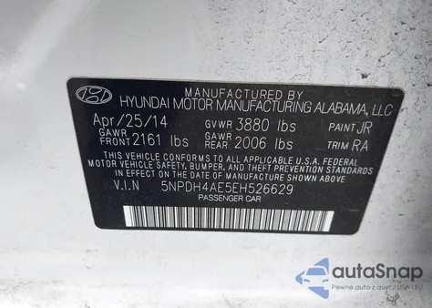 2014 Hyundai Elantra Se z USA, uszkodzony, nr VIN 5NPDH4AE5EH526629